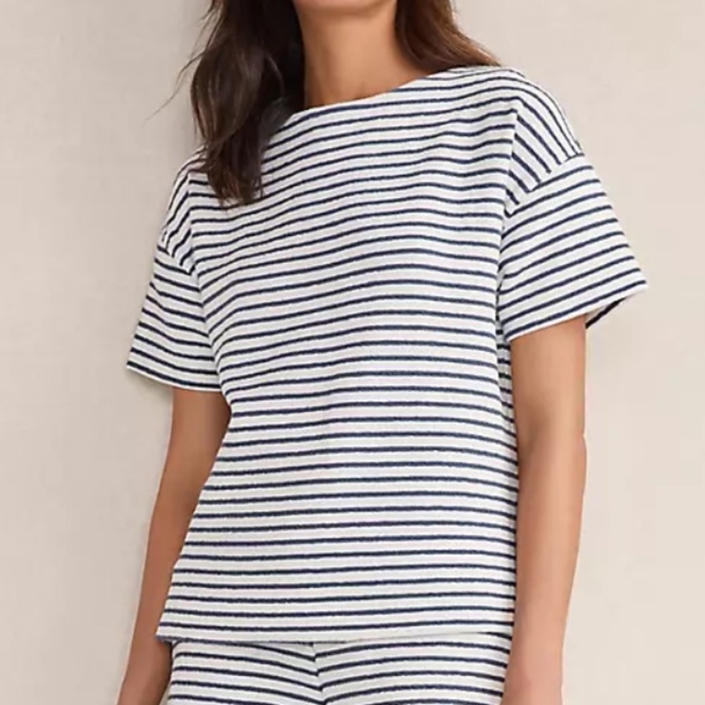 Haven Well Within Women XL Cotton Blend Textured Stripe Bateau Neck Top NWOT